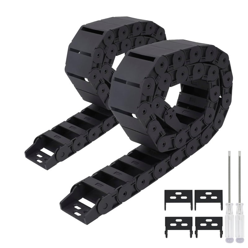 LMioEtool Pack of 2, R38 18mm x 50mm(Inner H x Inner W) Black Plastic Cable Wire Carrier Drag Chain 1M Length for CNC, with End Connectors - Semi Enclosed Type (Inner Side openable) - Image 1